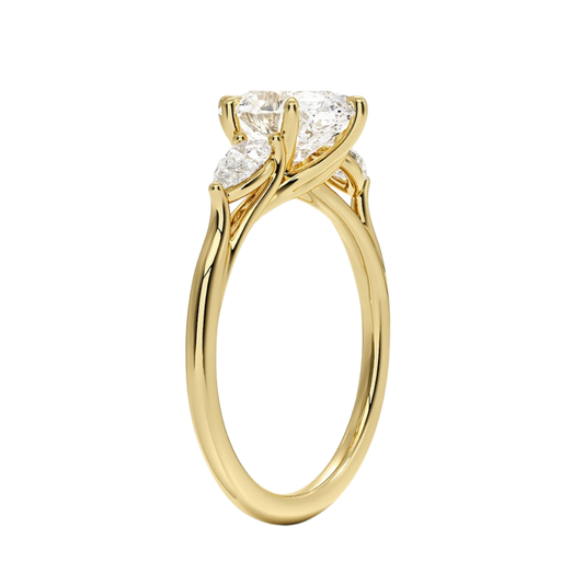 1 To 5 CT Luxe Delilah Oval Cut Lab Grown Diamond Three Stone Ring with Pear Side Diamonds in 10K / 14K / 18K Gold | Pooja Diamond  | IGI Certified Lab Diamond
