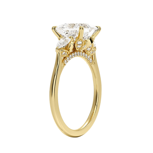 1 TO 5 Ct Petal Pear Princess Three Stone Lab-Grown Diamond Ring in 10K/14K/18K Gold | Pooja Diamond | IGI Certified Lab Diamond