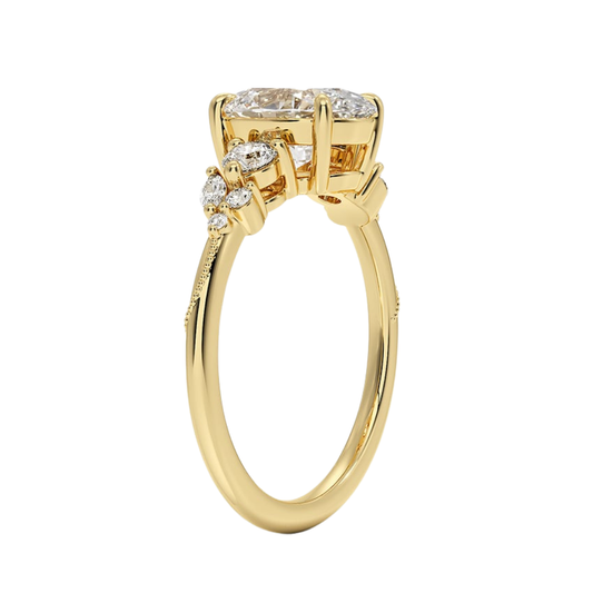 1 To 5 CT Camellia Three Stone Oval Cut Lab Grown Diamond Ring in 10K/14K/18K Gold | Pooja Diamond | IGI Certified Lab Diamond