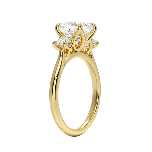 1 TO 5 CT Elodie Cushion Cut Lab Grown Diamond Three Stone Engagement Ring in 10K / 14K / 18K Gold | Pooja Diamond | IGI Certified Lab Diamond