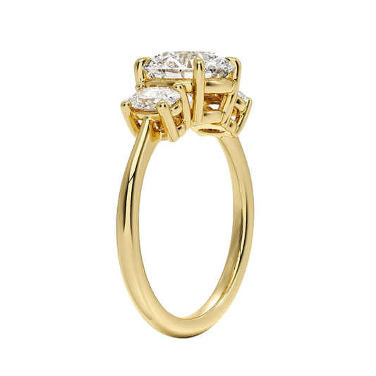 1 To 5 Ct Round Cut Lab Grown Diamond Three Stone Engagement Ring with Oval Side Stones in 10K/14K/18K Gold | Pooja Diamond | IGI Certified Lab Diamond