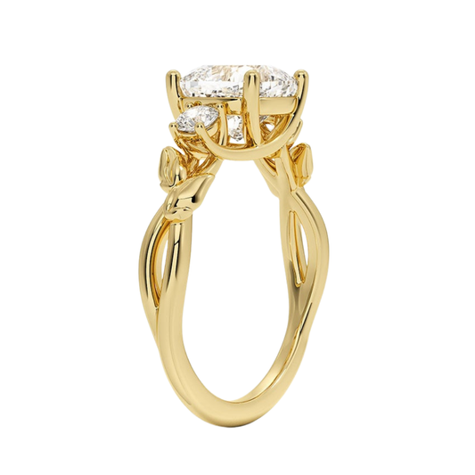 1 To 5 CT Budding Willow Three Stone Cushion Cut Lab Grown Diamond Ring in 10K/14K/18K Gold | Pooja Diamond | IGI Certified Lab Diamond