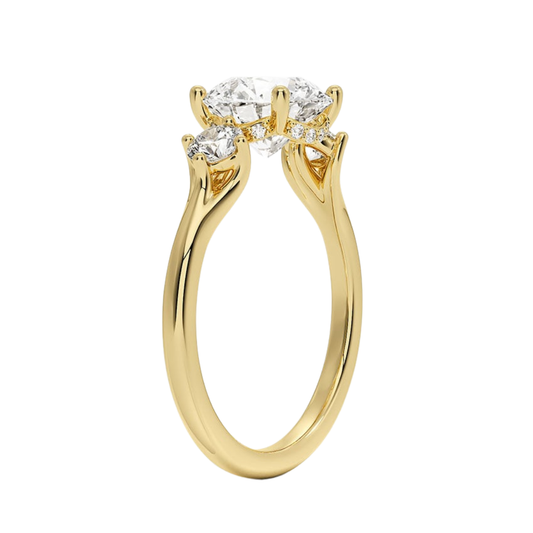 1 TO 5 CT Luxe Helena Asscher Cut Lab Grown Diamond Three Stone Ring with Radiant Side Diamonds in 10K / 14K / 18K Gold | Pooja Diamond | IGI Certified Lab Diamond