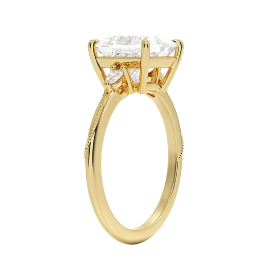 1 To 5 CT Camellia Princess Cut Three Stone Pear Lab Grown Diamond Ring in 10K/14K/18K Gold | Pooja Diamond | IGI Certified Lab Diamond