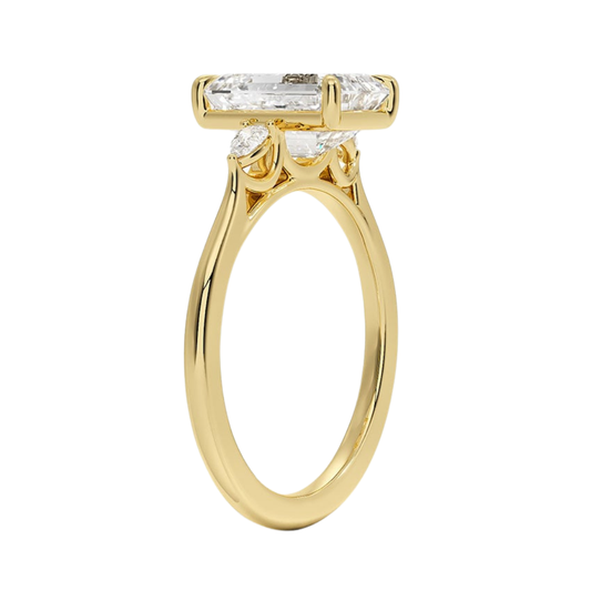 1 TO 5 Ct Aria Perfect Fit Emerald Cut Three Stone Lab Grown Diamond Ring in 10K/14K/18K Gold | Pooja Diamond | IGI Certified Lab Diamond