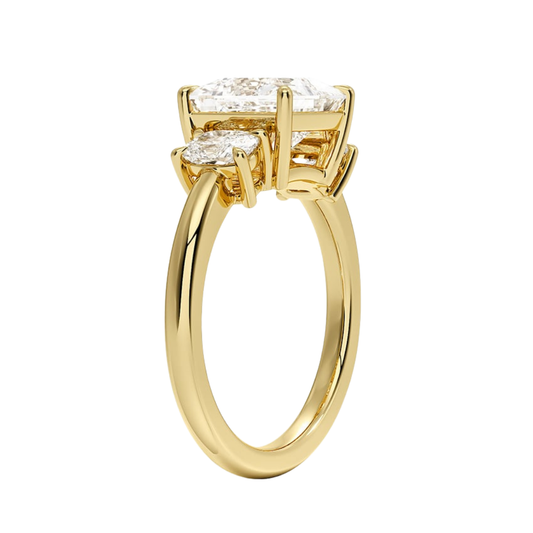 1 To 5 Ct Faye Princess Cut Lab Grown Diamond Three Stone Engagement Ring with Cushion Side Stones in 10K / 14K / 18K Gold | Pooja Diamond | IGI Certified Lab Diamond