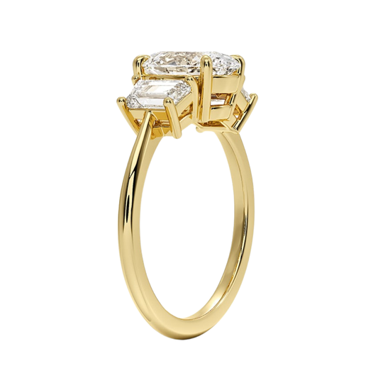 1 To 5 Ct Luxe Embrace Oval Cut Lab Grown Diamond Three Stone Ring with Trapezoid Side Diamonds in 10K / 14K / 18K Gold | Pooja Diamond | IGI Certified Lab Diamond