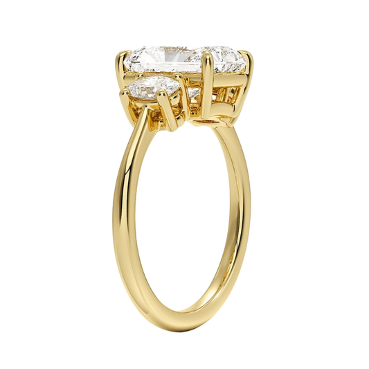 1 To 5 Ct Radiant Cut Lab Grown Diamond Three Stone Engagement Ring with Oval Side Stones in 10K/14K/18K Gold | Pooja Diamond | IGI Certified Lab Diamond