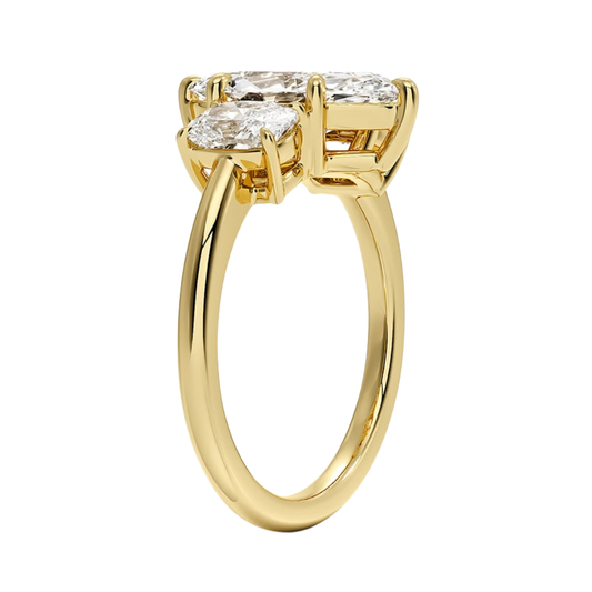 1 TO 5 Ct Luxe Faye Marquise Cut Lab Grown Diamond Three Stone Ring with Oval Side Diamonds in 10K / 14K / 18K Gold | Pooja Diamond | IGI Certified Lab Diamond