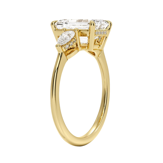 1 TO 5 Ct Adorned Opera Three Stone Emerald Lab Grown Diamond Ring with Side Accent Diamonds – 10K/14K/18K Gold | Pooja Diamond | IGI Certified Lab Diamond