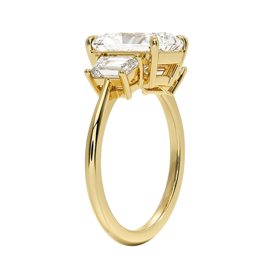1 To 5 Ct Luxe Embrace Radiant Cut Lab Grown Diamond Three Stone Ring with Trapezoid Side Diamonds in 10K / 14K / 18K Gold | Pooja Diamond | IGI Certified Lab Diamond