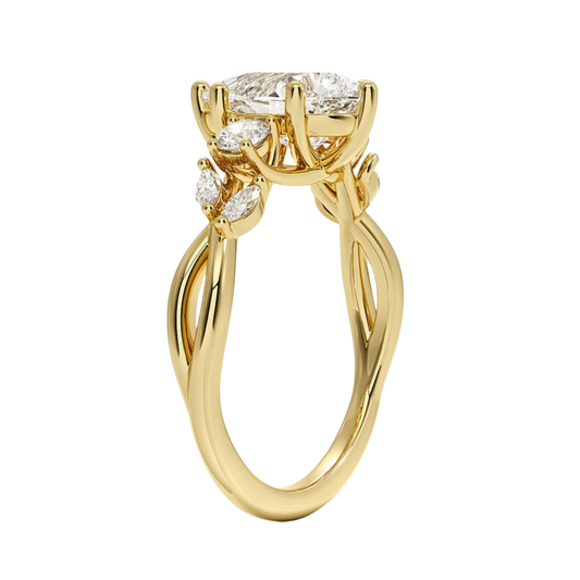 1 To 5 Ct Nature-Inspired Willow Pear  Cut Lab Diamond Three Stone Engagement Ring in 10K/14K/18K Gold| Pooja Diamond | IGI  Certified Lab Diamond