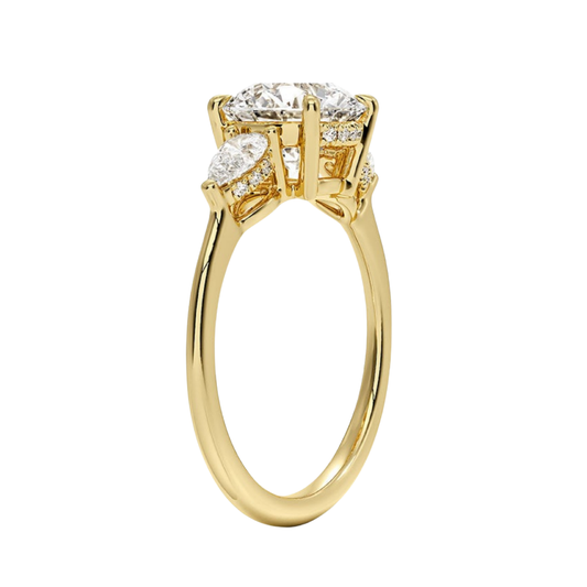 1 TO 5 Ct Adorned Opera Three Stone Round Lab Grown Diamond Ring with Side Accent Diamonds – 10K/14K/18K Gold | Pooja Diamond | IGI Certified Lab Diamond