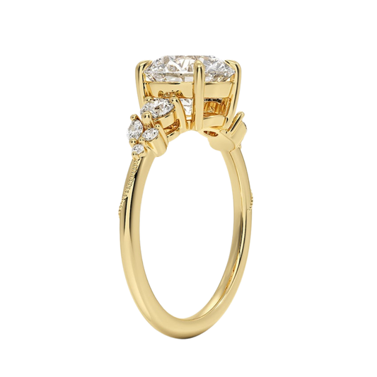 1 To 5 CT Camellia Three Stone Round Cut Lab Grown Diamond Ring in 10K/14K/18K Gold | Pooja Diamond | IGI Certified Lab Diamond