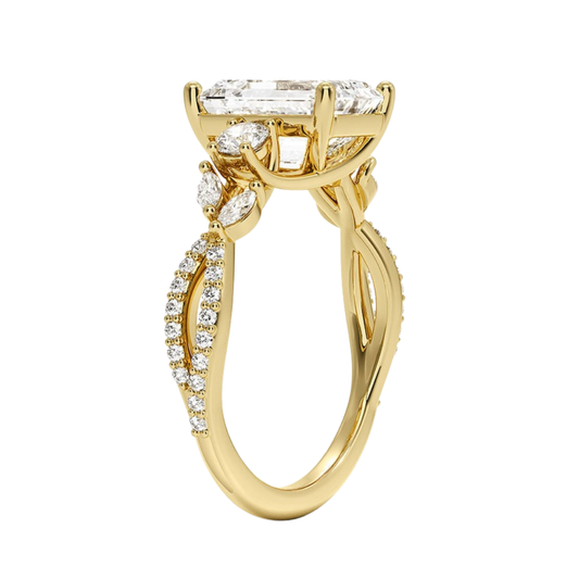 1 To 5 Ct Luxe Willow Three Stone Lab Grown Emerald Diamond Ring with Round&Marquise Accents in 10K/14K/18K Gold | Pooja Diamond | IGI Certified Lab Diamond