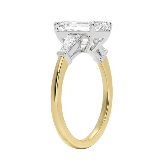 1 To 5 Ct Mixed Metal Symphony Emerald Cut Lab Grown Diamond Three Stone Ring in 10K/14K/18K Gold | Pooja Diamond | IGI Certified Lab Diamond