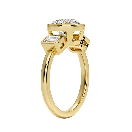 1 To 5 Ct Rhiannon Round Bezel Three Stone Lab-Grown Diamond Ring in 10K/14K/18K Gold | Pooja Diamond | IGI Certified Lab Diamond