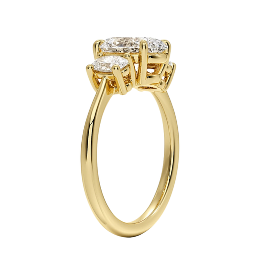 1 To 5 Ct Oval Cut Lab Grown Diamond Three Stone Engagement Ring with Oval Side Stones in 10K/14K/18K Gold | Pooja Diamond | IGI Certified Lab Diamond