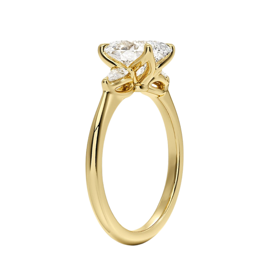 1 To 5 Ct Petite Fleur Oval Cut Three Stone Lab-Grown Diamond Ring with Pear Side Accents in 10K/14K/18K Gold | Pooja Diamond | IGI Certified Lab Diamond