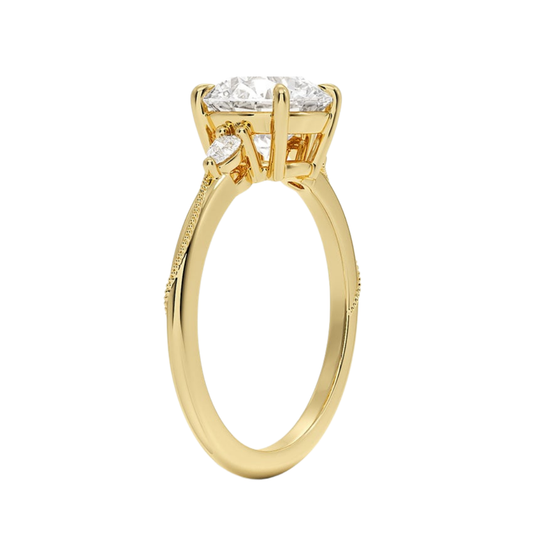 1 To 5 CT Camellia Round Cut Three Stone Pear Lab Grown Diamond Ring in 10K/14K/18K Gold | Pooja Diamond | IGI Certified Lab Diamond