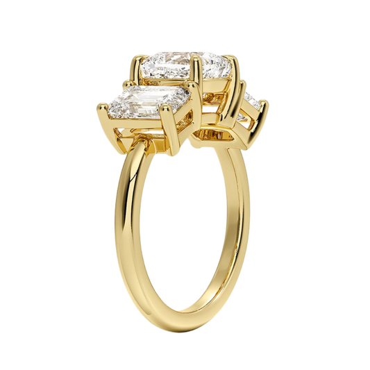 1 To 5 CT Luxe Rhiannon Three Stone Cushion Cut Lab Grown Diamond Engagement Ring in 10K/14K/18K Gold | Pooja Diamond | IGI Certified Lab Diamond