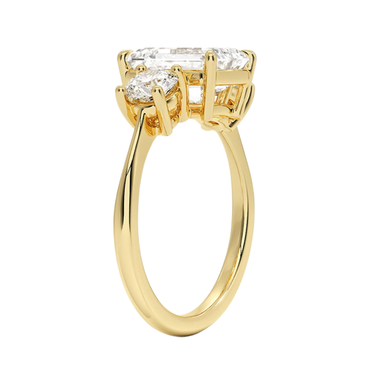 1 To 5 Ct Luxe Selene Three Stone Emerald Cut Lab Grown Diamond Engagement Ring in 10K/14K/18K Gold | Pooja Diamond | IGI Certified Lab Diamond