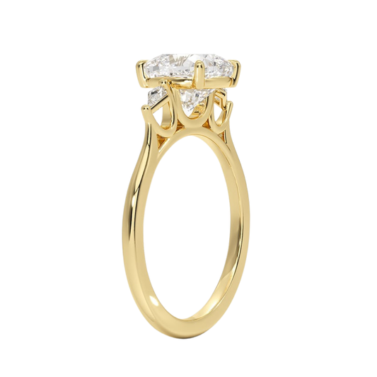 1 To 5 Ct Petite Cometa Perfect Fit Three Stone Cushion  Cut Lab-Grown Diamond Ring with Kite Side Stones in 10K/14K/18K Gold | Pooja Diamond | IGI Certified Lab Diamond