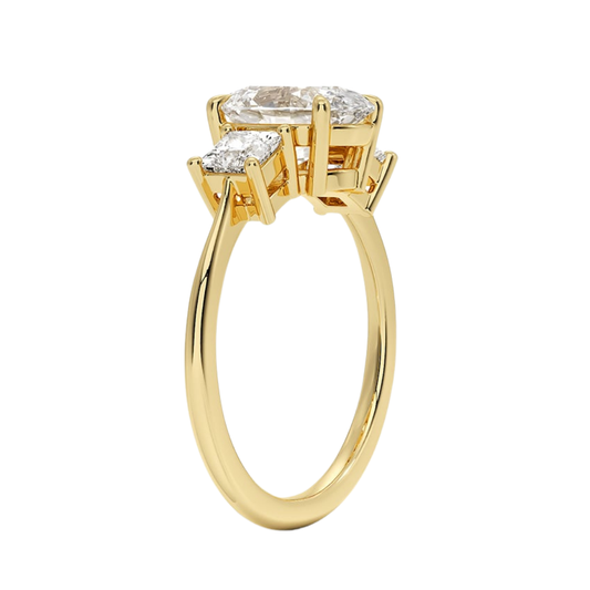 1 To 5 Ct Luxe Oval & Princess Three Stone Lab-Grown Diamond Ring in 10K/14K/18K Gold | Pooja Diamond | IGI Certified Lab Diamond