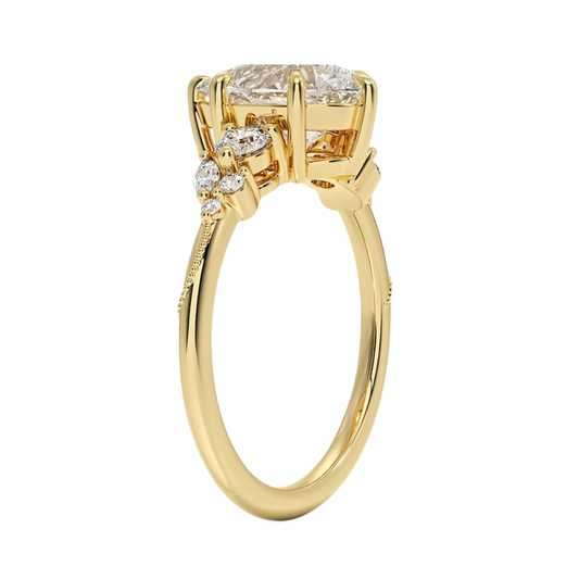 1 To 5 CT Camellia Three Stone Pear Cut Lab Grown Diamond Ring in 10K/14K/18K Gold | Pooja Diamond | IGI Certified Lab Diamond