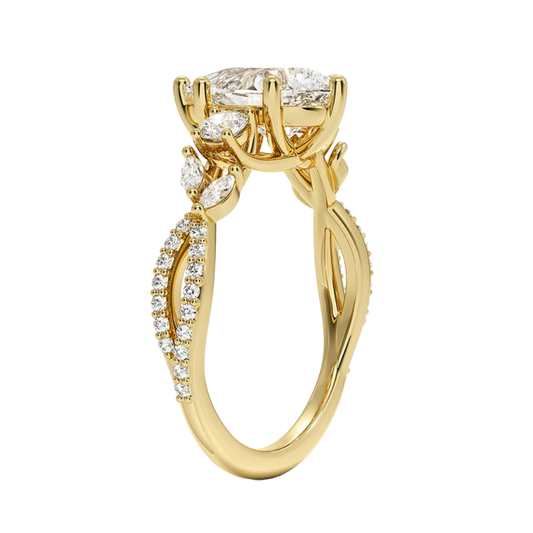 1 To 5 Ct Luxe Willow Three Stone Lab Grown Pear Diamond Ring with Round&Marquise Accents in 10K/14K/18K Gold | Pooja Diamond | IGI Certified Lab Diamond