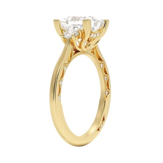 1 To 5 Ct Lunetta Crescent Princess Cut Lab Grown Diamond Three Stone Ring in 10K/14K/18K Gold | Pooja Diamond | IGI Certified Lab Diamond