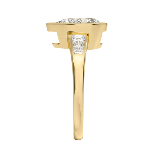 1 TO 5 CT Hayes Pear Cut Lab Grown Diamond Three Stone Ring with Baguette Side Diamonds in 10K / 14K / 18K Gold | Pooja Diamond | IGI Certified Lab Diamond