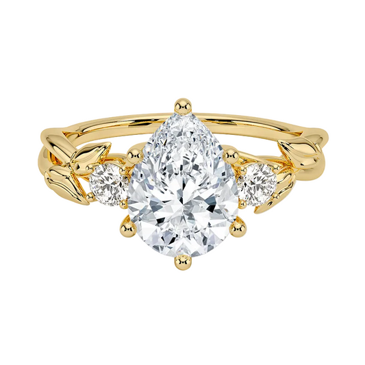 1 To 5 CT Budding Willow Three Stone Pear Cut Lab Grown Diamond Ring in 10K/14K/18K Gold | Pooja Diamond | IGI Certified Lab Diamond