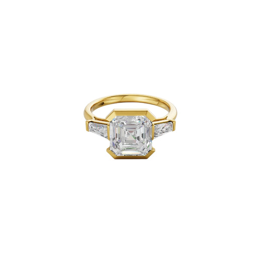 Asscher Cut Lab Grown Diamond Ring with Baguette Side Stones