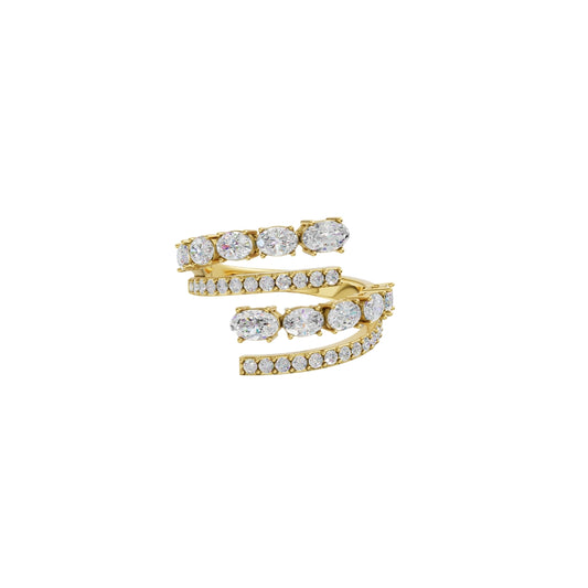 Oval Lab Grown Diamond Triple-Row Spiral Wrap Ring in Gold | Designer Statement Ring – Pooja Diamond
