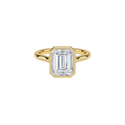 1 To 5 CT Emerald Cut Lab Grown Diamond Bezel Set Solitaire Ring in Gold | Elegant Engagement Ring – Pooja Diamond
