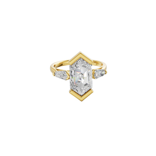 1 To 3 CT Hexagonal Cut Lab Grown Diamond Three-Stone Ring in Rose Gold | Modern Bezel Engagement Ring – Pooja Diamond