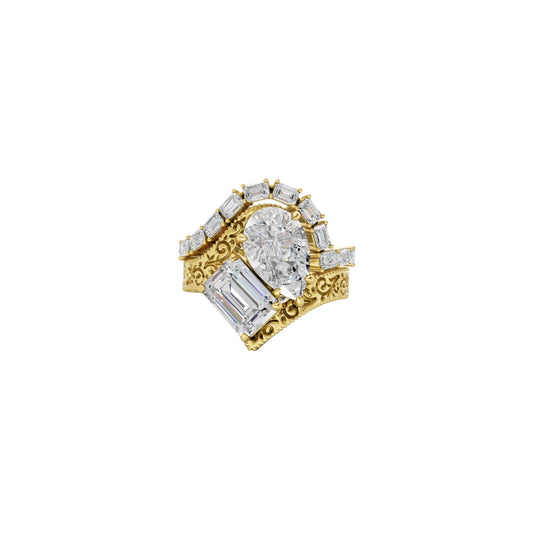 Lab Grown Diamond Gold Ring – Pear & Emerald Cut | Luxury Designer Jewelry