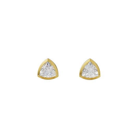 Trilliant Cut Lab Grown Diamond Stud Earrings in Gold