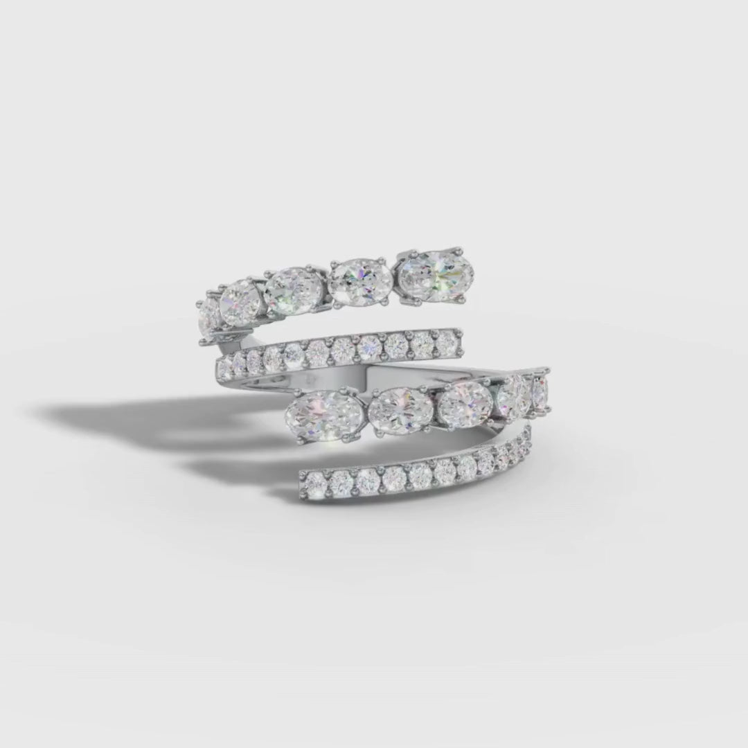 Oval Lab Grown Diamond Triple-Row Spiral Wrap Ring in Gold | Designer Statement Ring – Pooja Diamond