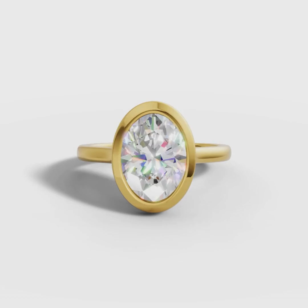 1 To 5 CT Oval Shape Lab Grown Diamond Bezel Set Solitaire Ring in Gold | Modern Engagement Ring – Pooja Diamond