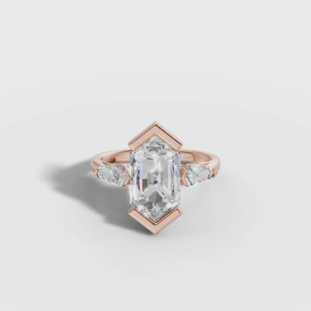 1 To 3 CT Hexagonal Cut Lab Grown Diamond Three-Stone Ring in Rose Gold | Modern Bezel Engagement Ring – Pooja Diamond
