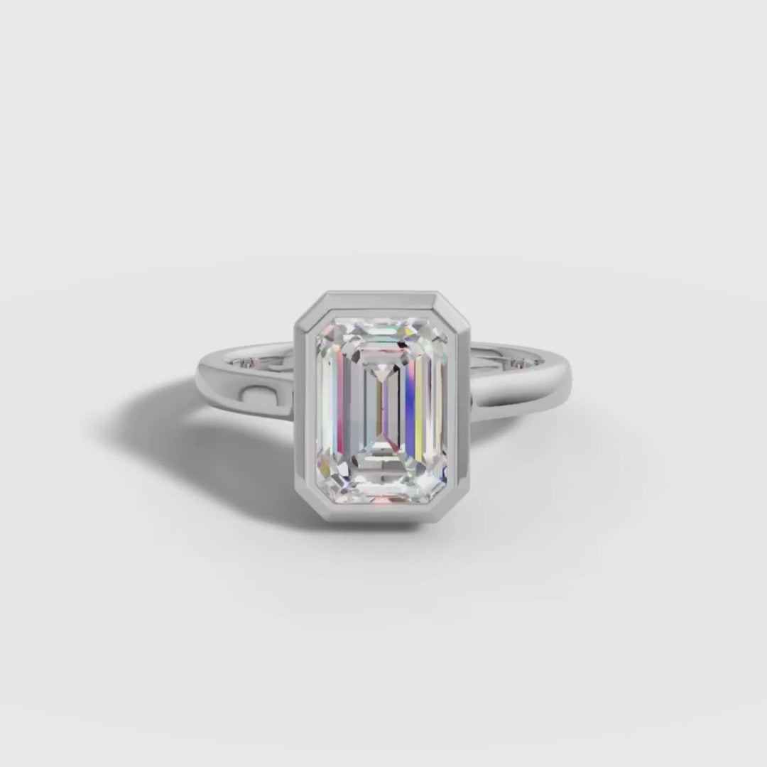 1 To 5 CT Emerald Cut Lab Grown Diamond Bezel Set Solitaire Ring in Gold | Elegant Engagement Ring – Pooja Diamond