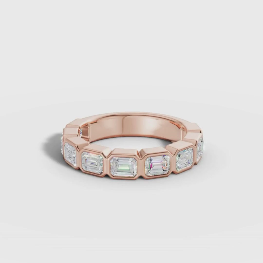 Emerald Cut Lab Grown Diamond Half Eternity Ring in Yellow Gold | Modern Wedding Band – Pooja Diamond