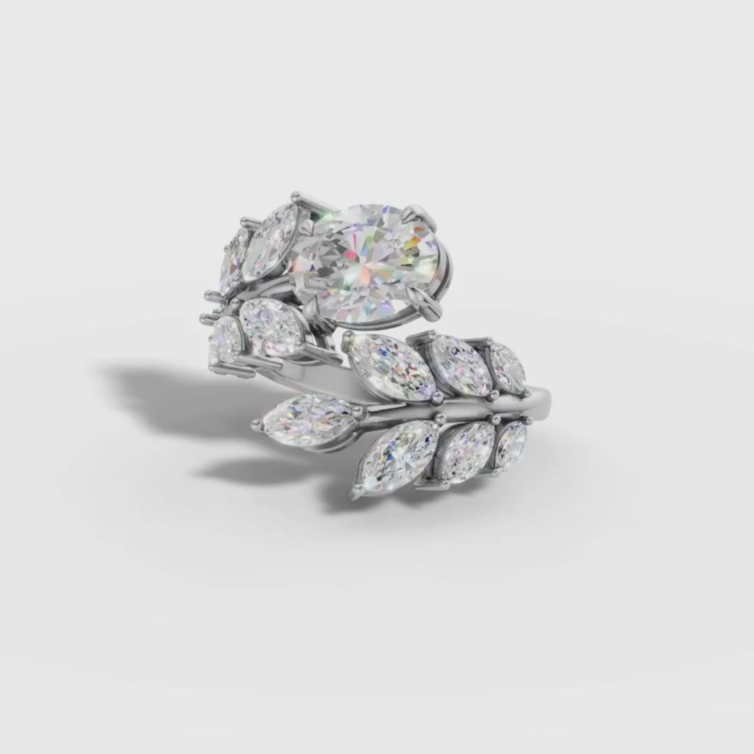 1 To 5 CT Luxury Oval Shape Lab Grown Diamond Open Ring with Marquise Side Diamonds in Gold | Pooja Diamond