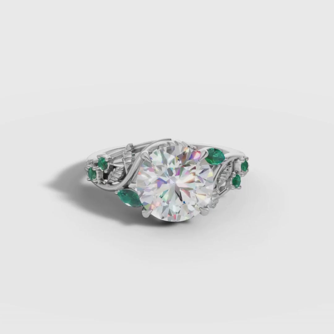 1 To 5 CT Round Cut Lab Grown Diamond Solitaire Ring with Marquise Accents in Gold | Nature Inspired Engagement Ring – Pooja Diamond
