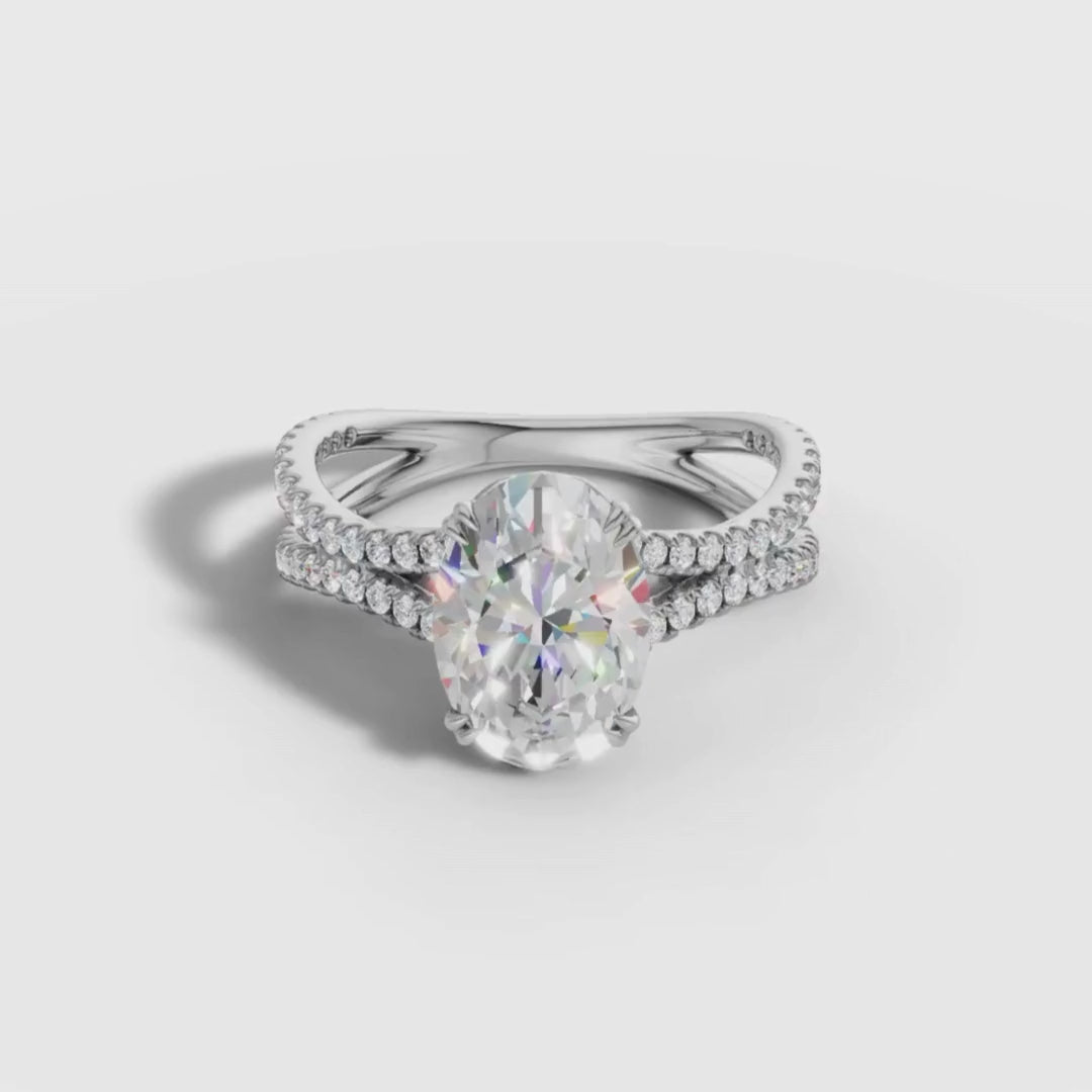 1 TO 5 CT Oval Shape Lab Grown Diamond Engagement Ring with Double Pavé Band in Gold | Pooja Diamond