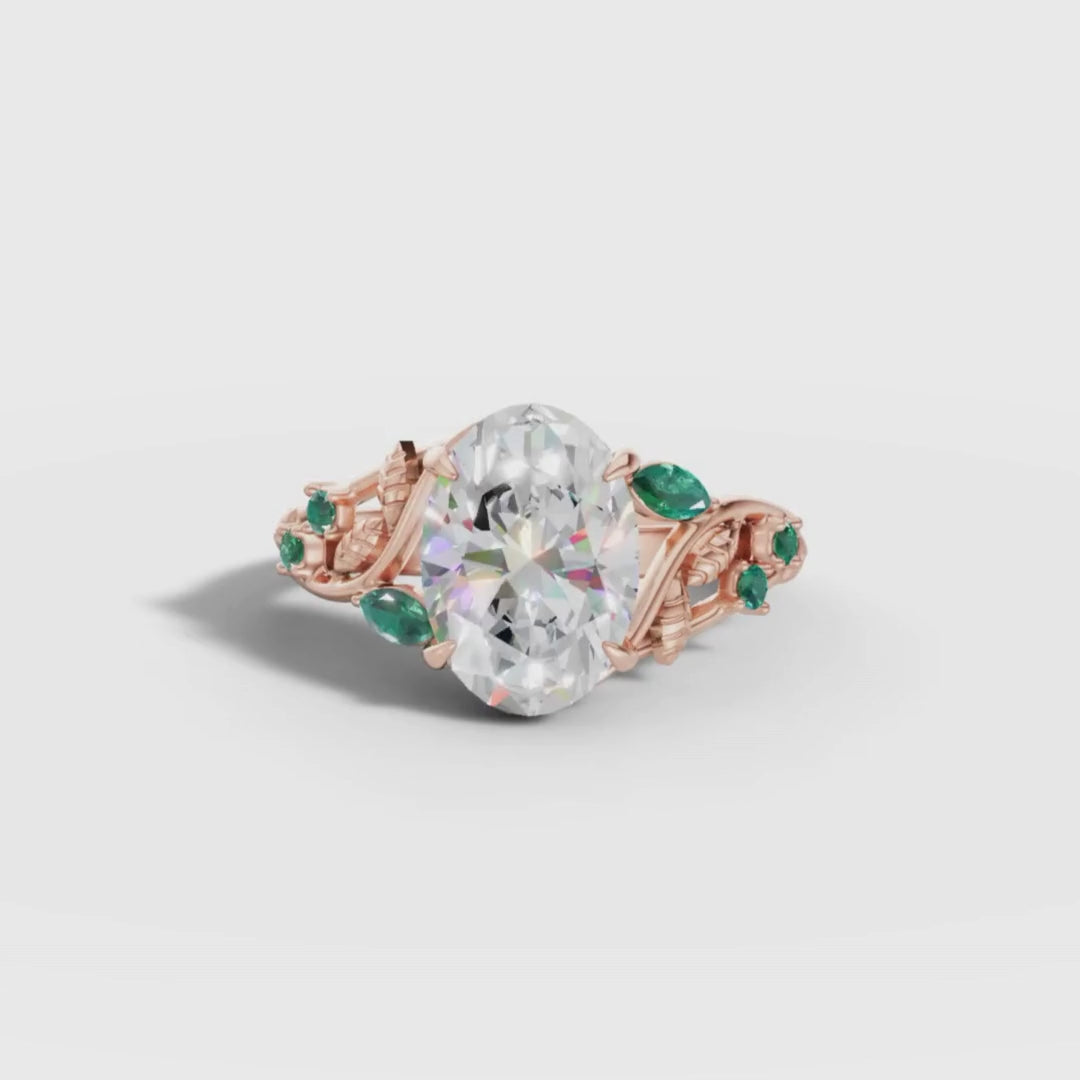 1 To 5 CT Nature Inspired Oval Shape Lab Grown Diamond Ring in Yellow Gold | Leaf Design Engagement Ring – Pooja Diamond
