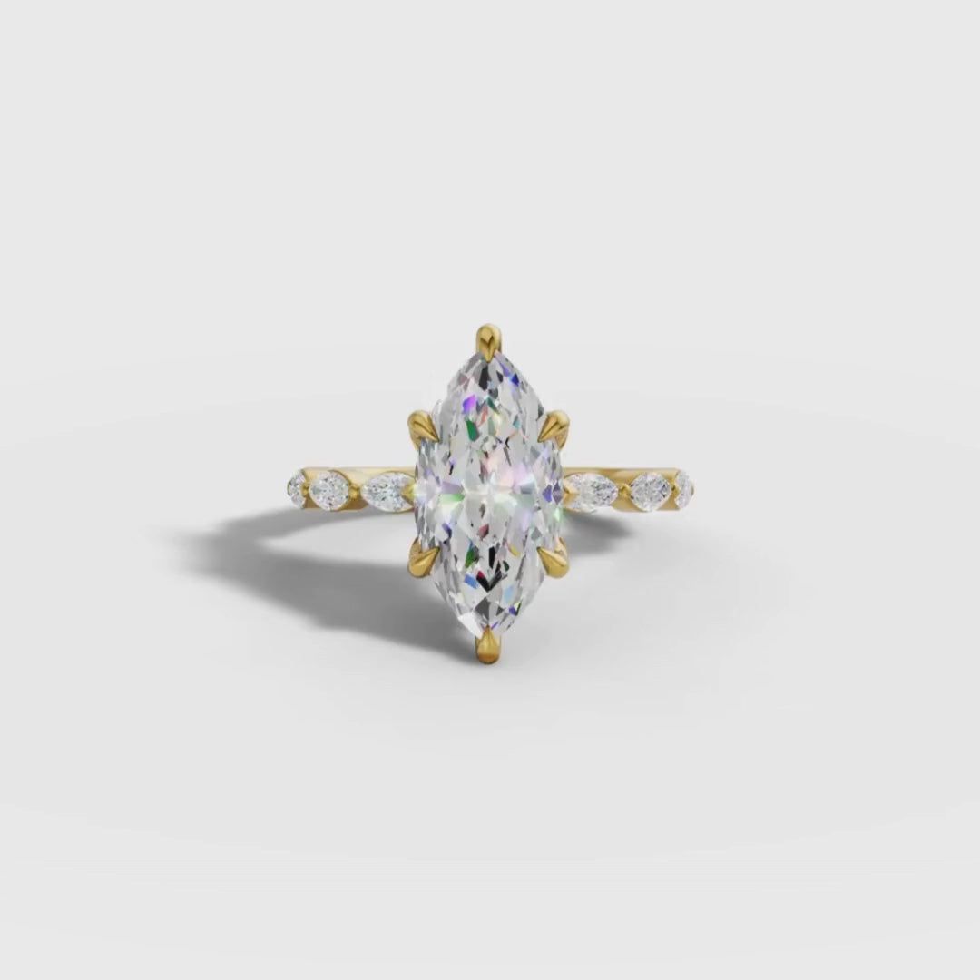 2 To 5 CT Marquise Cut Lab Grown Diamond Engagement Ring with Side Stones in Gold | Elegant Bridal Ring – Pooja Diamond