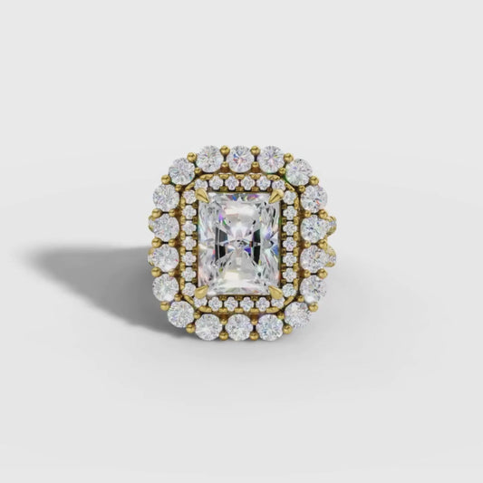 1 To 5 CT Radiant Cut Lab Grown Diamond Double Halo Ring in Gold | Luxury Engagement Ring – Pooja Diamond